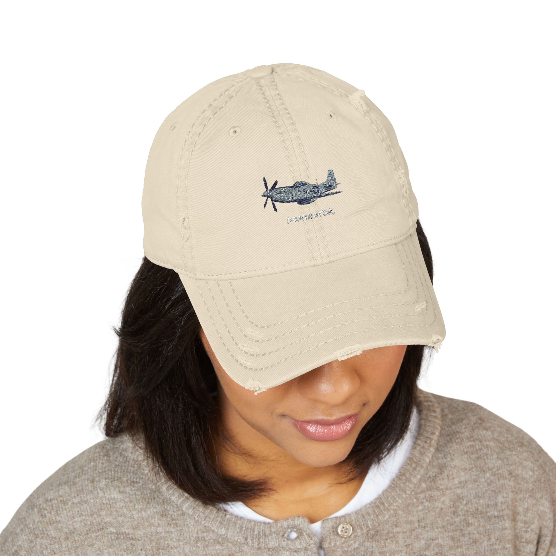 Embroidered Distressed Hat - P-51 Mustang Warbird